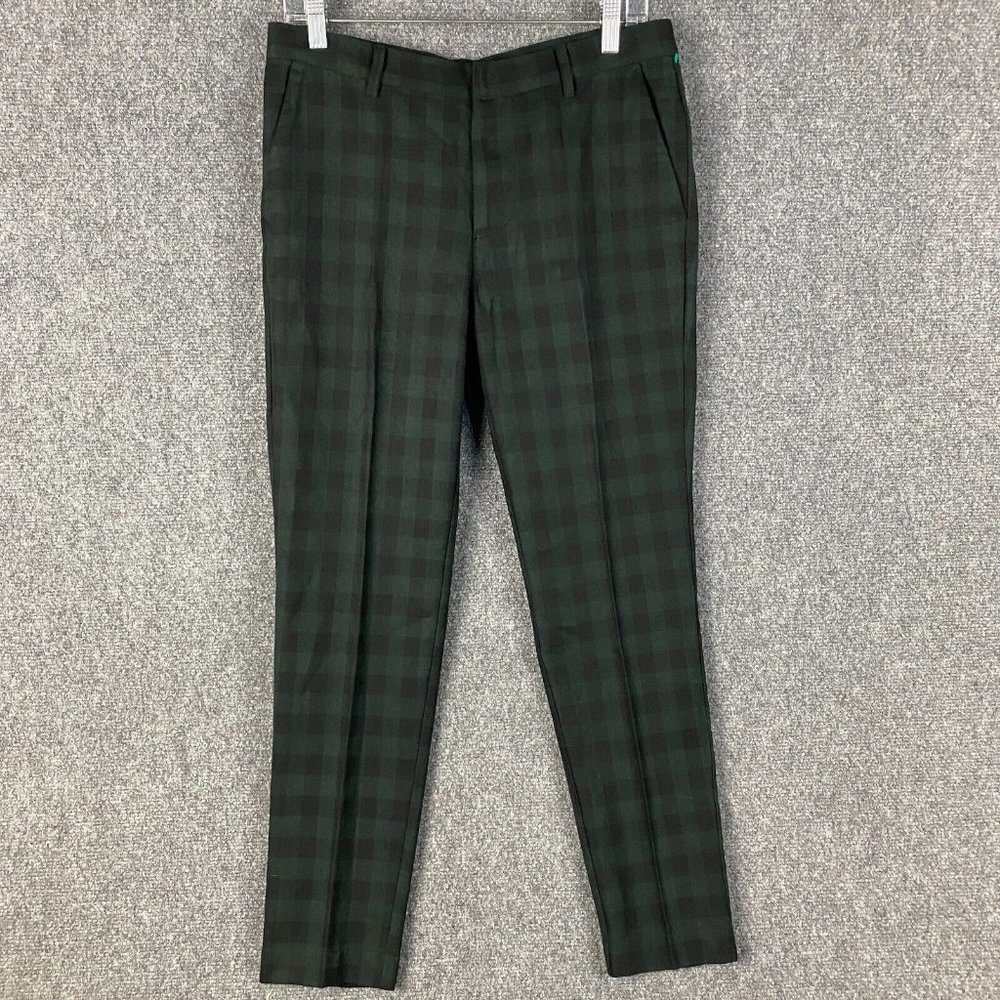 21 Men Dress Pants Size 30 Checkers Green Polyester Blend Inseam 29"